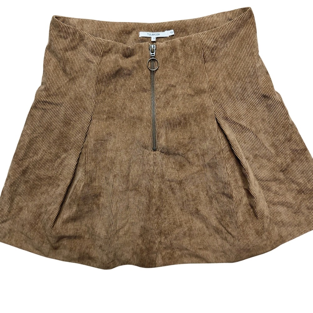 Tularosa Mini Skirt Size S Brown Corduroy Pleated A-line O-Ring Zip